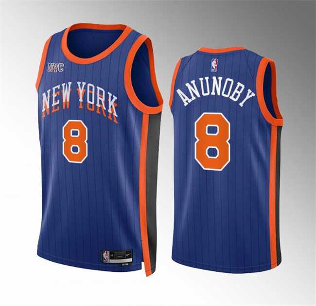 Mens New Yok Knicks #8 OG Anunoby Blue 2023-24 City Edition Stitched Basketball Jersey Dzhi->new york knicks->NBA Jersey